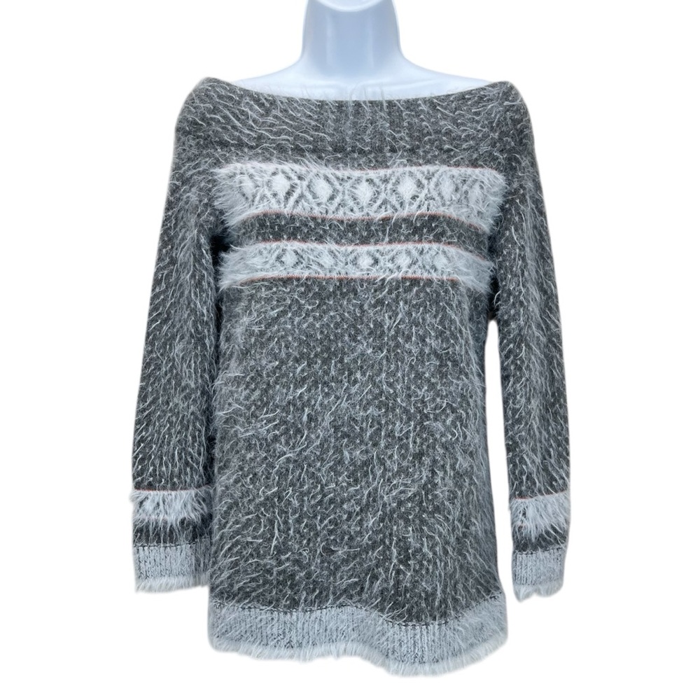 Anthropologie‎ Sleeping On Snow Women Small Fuzzy Wool Blend Off Gray Sweater